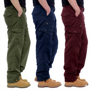 กางเกงคาร์โก้หลายกระเป๋าแบบผูกเชือก ไซส์ใหญ่ ขายส่ง กางเกงขายาวทรงตรง ผ้าฝ้ายน้ำหนักเบา ระบายอากาศได้ดี สวมใส่สบาย - Product Image 1