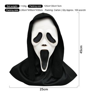 Máscara de Halloween con diseño de cara de fantasma, blanca, aterradora, para disfraz, cosplay, con capucha negra, accesorio de maquillaje para fiestas - Product Image 4