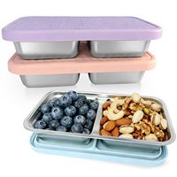 Boîte à collation en acier inoxydable à 2 compartiments, boîte à collation en métal avec couvercle en silicone, récipient de stockage alimentaire réutilisable pour boîte bento