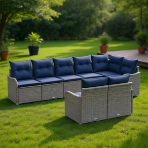 Ensemble de canapés de jardin en polyrotin gris 8 pièces, mobilier d'extérieur, coussins imperméables, design contemporain - Product Image 2