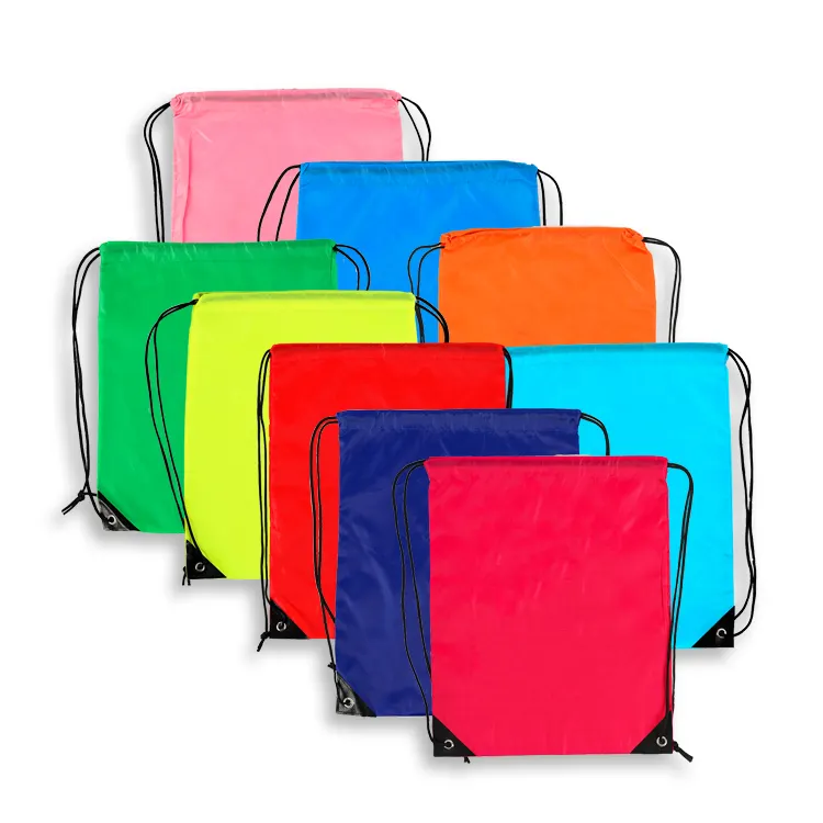 Multi color logo foldable plain eco friendly nylon drawstring shopping bag