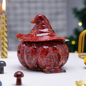 <span class=keywords><strong>Casa</strong></span> de Calabaza de Resina con Virutas de Cristal Natural, Recipiente para Dulces, Decoración para el Hogar de Halloween y Navidad, Adorno de Almacenamiento para Escritorio - Product Image 4
