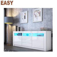 Nouveau Design Buffet Blanc Armoire 2 Portes 3 Tiroirs Haute Brillance Stockage RGB LED buffet en bois