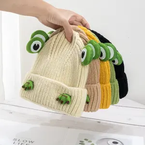 Wholesale Cute Frog Knitted Beanies Factory Custom Animal Kids Adult Winter Hat