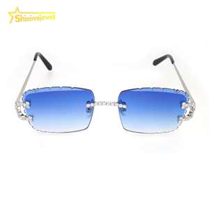 PassダイヤモンドテスターVVS Moissaniteメガネアイシングアウトダイヤモンド316Lステンレススチールブルーレンズ眼鏡ジュエリーファッションサングラス - Product Image 2