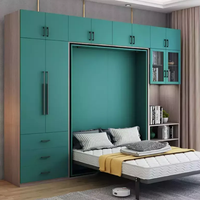 Lit Escamotable Mural en Bois Rotatif, Combiné Invisible, Multi-Fonctionnel avec Armoire, Bureau et Bibliothèque