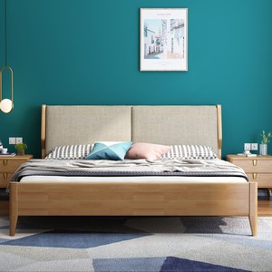 Nordic Modern Minimalist Solid Wood <b>Bed</b> 1.8M Platform <b>Soft</b> Headboard Bedroom Furniture - Product Image 2