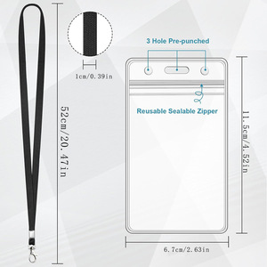 Simple double-sided transparent waterproof <b>ID</b> card <b>holder</b> with black lanyard, suitable for exhibition badges, brand names, - Product Image 1