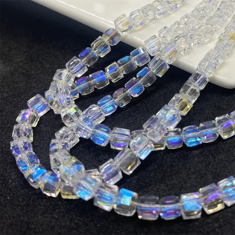 Pack Of 100 Square Cube Beads Crystal Glass Prism Faceted 4mm Clear