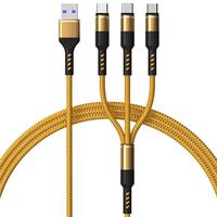 Nouvelle arrivée 3-en-1 câble tressé en nylon cuivre complet charge rapide 4FT/1.2M pour iPhone Android-5 câbles de transfert de données USB C couleur