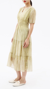Nouvelle robe midi pour femme, design original, manches courtes, crêpe, impression numérique, écologique, respirante, col en V, décontractée, pour les loisirs et les vacances - Product Image 3