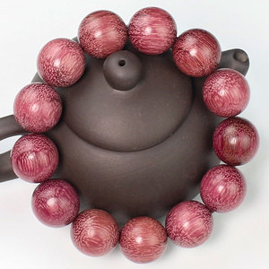 Bracelet en bois de rose violet 18 mm 13 perles polies Bijoux religieux unisexes - Product Image 4