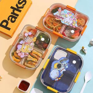 Lonchera de Plástico Transparente con Tapa de Dibujos Animados, 4 Compartimentos, Contenedor de Almacenamiento de Alimentos con Caja para Salsas, Apta para Microondas - Product Image 5