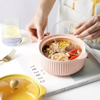 En gros, Bol de cuisson en céramique à double anse avec couvercle, grand format pour usage domestique, pour nouilles, soupe et cuisson