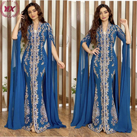 Robe de Soirée Abaya Florale de Luxe pour Femmes Style Dubaï Islamique Saoudien Marocain en Organza à Fleurs Dorées pour Fête