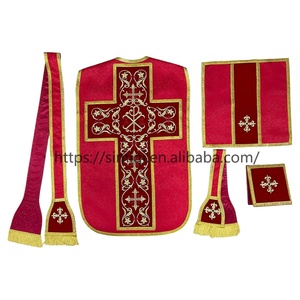 <span class=keywords><strong>Chasuble</strong></span> romaine rouge avec étole, maniple, pochette et voile de calice, vêtements liturgiques brodés pour <span class=keywords><strong>prêtre</strong></span> - Product Image 3