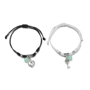 Glowing 2pcs Bracelet For Couples Lock And Key Pendant Rope Woven Luminous Bracelet