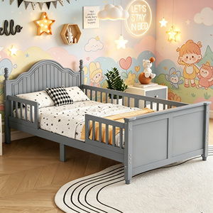<span class=keywords><strong>Lit</strong></span> plateforme double en bois gris avec tête et pied de <span class=keywords><strong>lit</strong></span>, cadre de <span class=keywords><strong>lit</strong></span> double minimaliste et moderne pour chambre d'enfant - Product Image 1