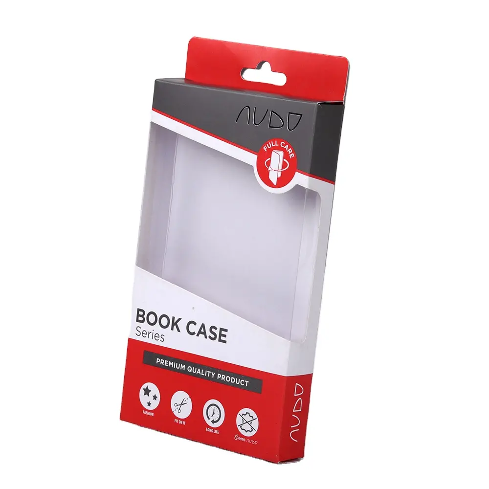 Papel personalizado embalagem clara janela pendurado guia para produtos eletrônicos papel telefone caso embalagem caixa presente
