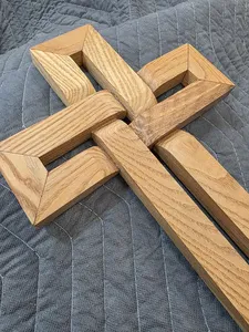 Croix murale tissée suspendue, décoration en bois pour la maison - Product Image 6