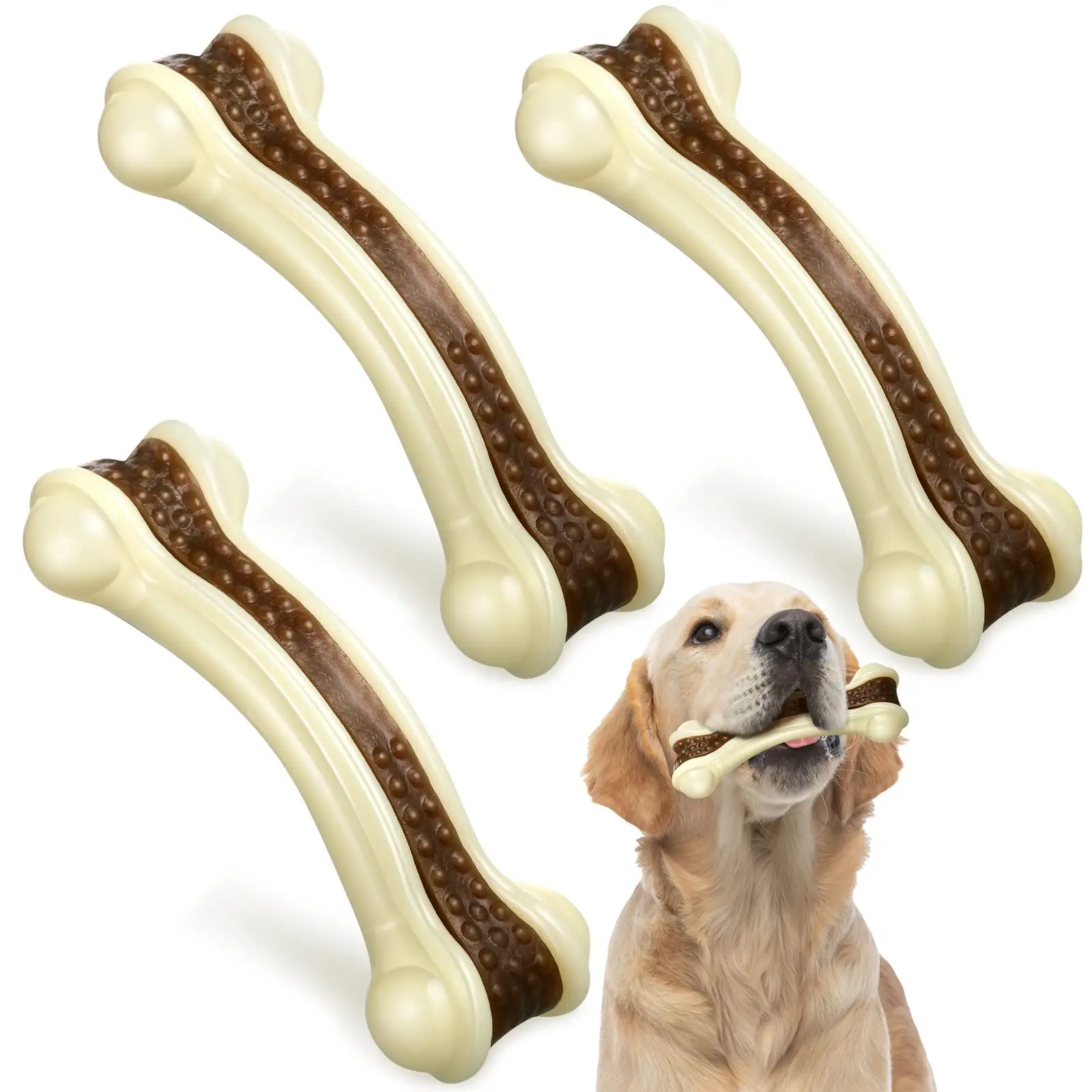 Tough and Durable Dog Chew Toy Indestrutível Dog Brinquedos para Chewers Agressivos Dog Bone Brinquedos Nylon Beef Flavor