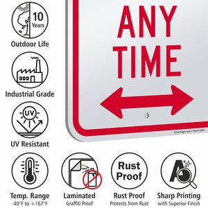 Interdiction <span class=keywords><strong>de</strong></span> <span class=keywords><strong>stationnement</strong></span> à tout moment, panneau <span class=keywords><strong>de</strong></span> signalisation routière en aluminium robuste 12x18, résistant à la rouille, protégé contre les UV, réfléchissant pour extérieur - Product Image 3