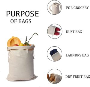 Eco Books Grocery Fruits Vegetables Reusable 100% Organic Cotton Double <b>Drawstring</b> Natural Fine Cloth <b>Bag</b> - Product Image 6