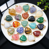 Pendentif Cœur en Pierres Mixtes avec Monture Dorée, Charme en Quartz Rose et Œil de Tigre pour la Fabrication de Bijoux DIY, Cadeau