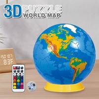 Puzzle 3D de la Carte du Monde 60 pièces, Globe Terrestre Tridimensionnel à Construire Soi-même avec Télécommande et 13 Lumières Colorées