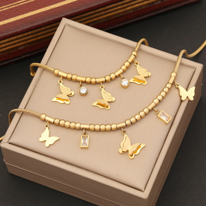 Listo para enviar alta calidad 18K chapado en oro de acero inoxidable moda mariposa conjuntos de joyas mujeres collar pendientes pulsera conjunto - Product Image 2
