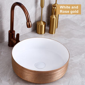 Современная простая керамическая раковина из розового золота ручной работы с фарфоровым камнем раковина для дома и отеля с одним отверстием для установки на смеситель для ванной комнаты - Product Image 6