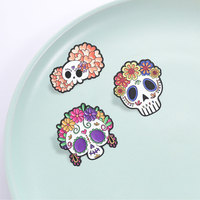 Broche émaillée motif crâne de sucre floral, style mexicain Jour des Morts, badge de revers pour Halloween, décoration pour vêtements et sacs à dos, cadeau