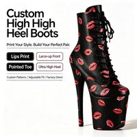 Bottes de danse exotiques imprimées en PU, talon haut de 20 cm, plateforme, chaussures à lacets, pour performance en club, vente en gros, emballage personnalisé