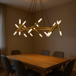 Lámpara colgante moderna dorada con diseño de ramas, tubos esmerilados, cables negros, altura ajustable para comedor y sala de estar - Product Image 2