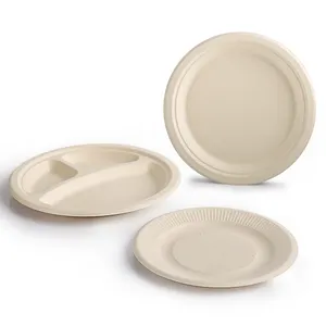 Platos de bagazo desechables biodegradables para comida Plato de 3 compartimentos para fiesta