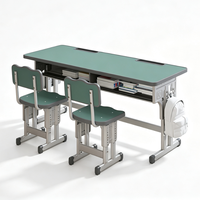 Ensemble bureau et chaise double vérifié en usine, vert, réglable, en métal, mobilier scolaire pour salle de classe primaire, OEM ODM