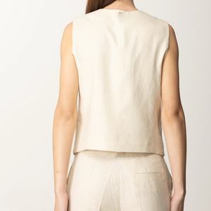 Conjunto de Dos Piezas de Verano para Mujer, Chaleco con Botones y Pantalones de Lino Bordados, Estilo Casual, Venta al Por Mayor - Product Image 5