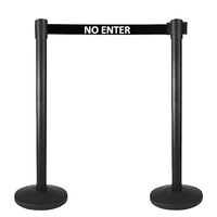 Poteau de contrôle de foule en acier inoxydable avec sangle rétractable, barrière de file d'attente noire pour banques, aéroports et événements