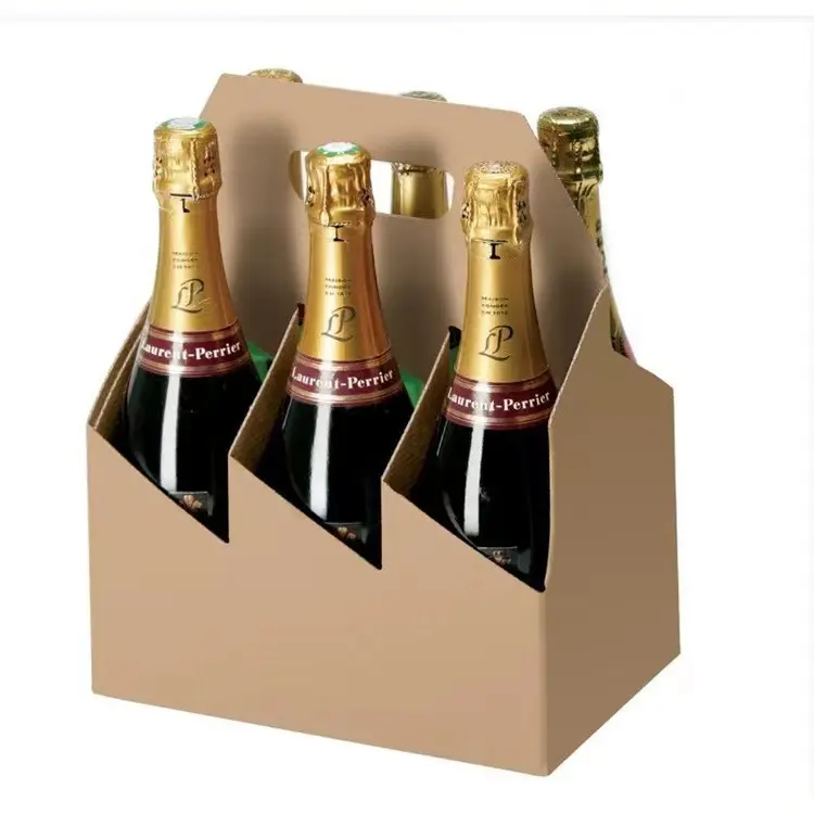 Logotipo personalizado Papelão Seis Pack Wine Box Carrier Portable Handle Embalagem De Papel Ondulado 6 Garrafa Bandeja De Papel De Cerveja