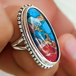 Anello Cocktail T0980 con Pietra Naturale Ovale, Montatura a Castone, Gioiello Unisex alla Moda, Idea Regalo - Product Image 1