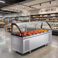 Vitrine Réfrigérée Professionnelle en Acier Inoxydable à Température Unique avec Éclairage LED et Verre Panoramique, Refroidissement Direct, Rangement Inférieur