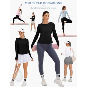 Haut de yoga à manches longues pour femme FOXA, dos ouvert, découpes ajourées, extensible, en Spandex/Polyester, pour la gym, l'entraînement, décontracté et athlétique - Product Image 5