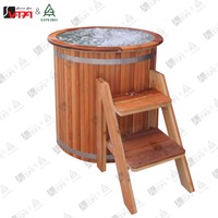 Vapasauna – Vente directe usine – Jupe de bain en cèdre rouge avec revêtement en PP, couvercle isolé et marchepied de sécurité pour spa/villa