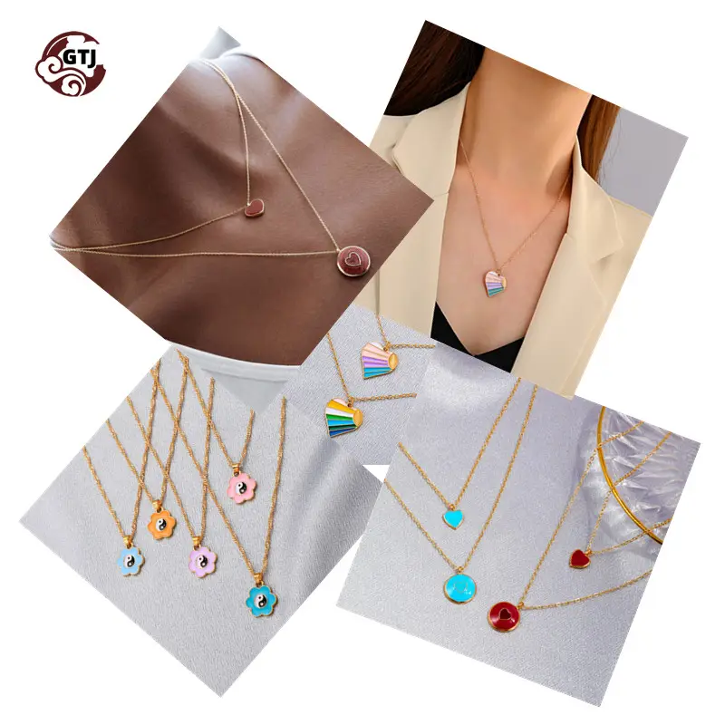 En gros pas cher bijoux en alliage dégoulinant d'huile couleur collier amour coeur pendentif collier femmes