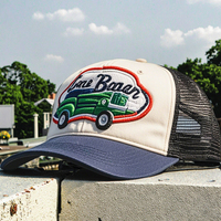 Gorra de béisbol con logotipo bordado personalizado de alta calidad, gorra de camionero de espuma azul y blanca para hombres y mujeres, gorra de camionero con puntos serigrafiados