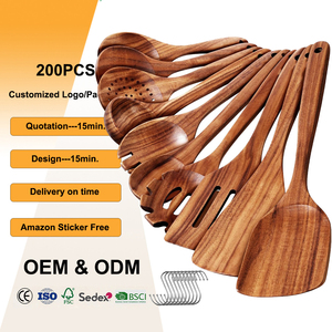 Juego de Utensilios de Cocina de Madera de Teca Duraderos de Alta Calidad, Personalizables por el Fabricante, Juego de 10 Piezas con Ganchos - Product Image 1