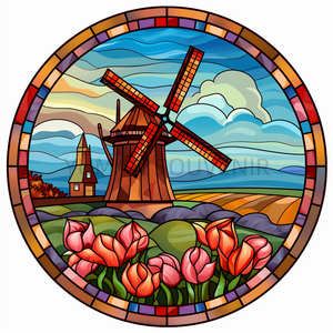 Design créatif Décoration d'intérieur 30CM <span class=keywords><strong>Tulipe</strong></span> Windmill Netherlands Series Vitrail Décoration Vitrail - Product Image 5