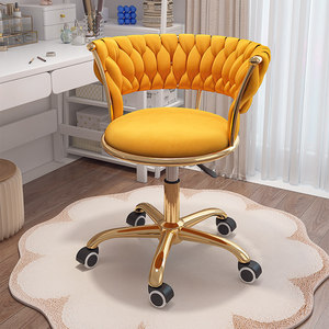 Tufted Salon Chair Swivel Vanity <b>Stool</b> Metal Rolling Computer Chair for Beauty Desk <b>Makeup</b> Studio - Product Image 3