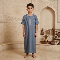 CCY Maroc Qamis brodé pour enfants, manches courtes, style Thobe musulman, Abaya de l'Aïd du Moyen-Orient, Vêtements de festival pour garçons, Robe Jubba