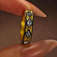 Peishang Schmuck 925 Sterling Silber 14K Vergoldet Bague Vintage Runder Zirkon Schwarzer Emaille-Einlage Ring
